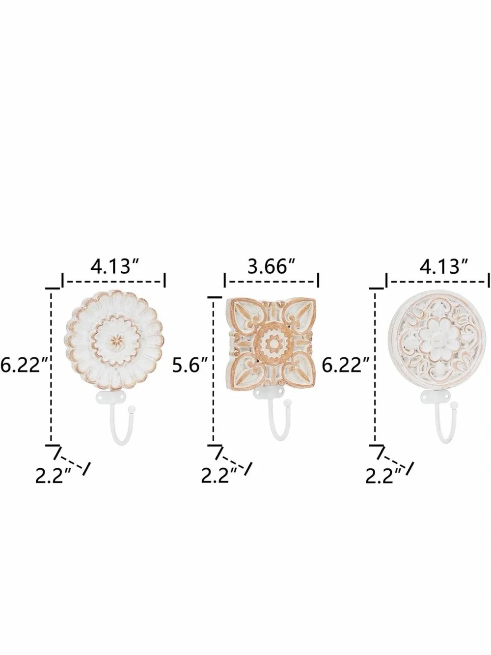 Decorative bohemian coat hooks - White & Tan Wall Hooks - Set of 3